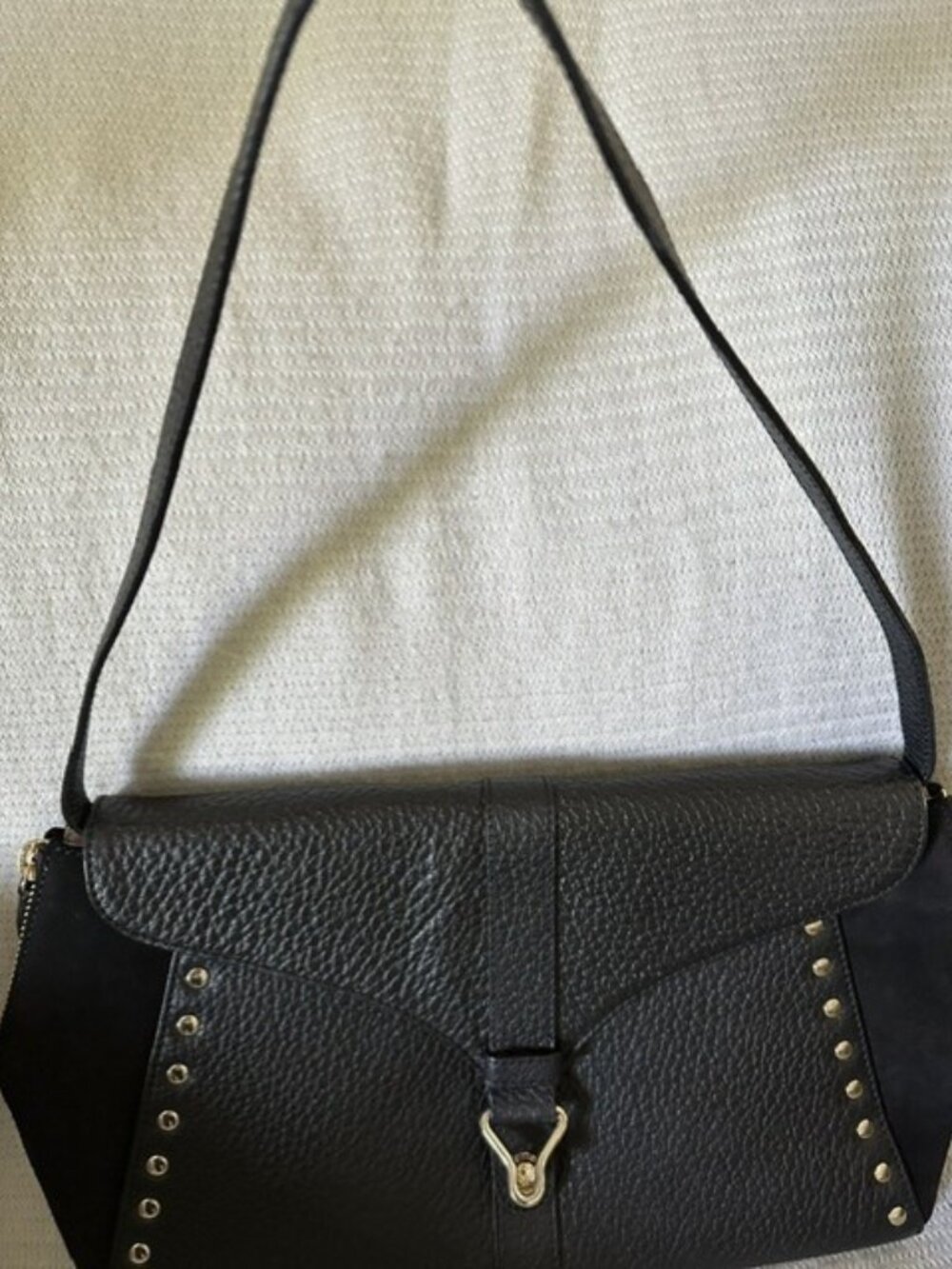 L.K.Bennett London Black Leather Studded Clutch Shoulder Bag